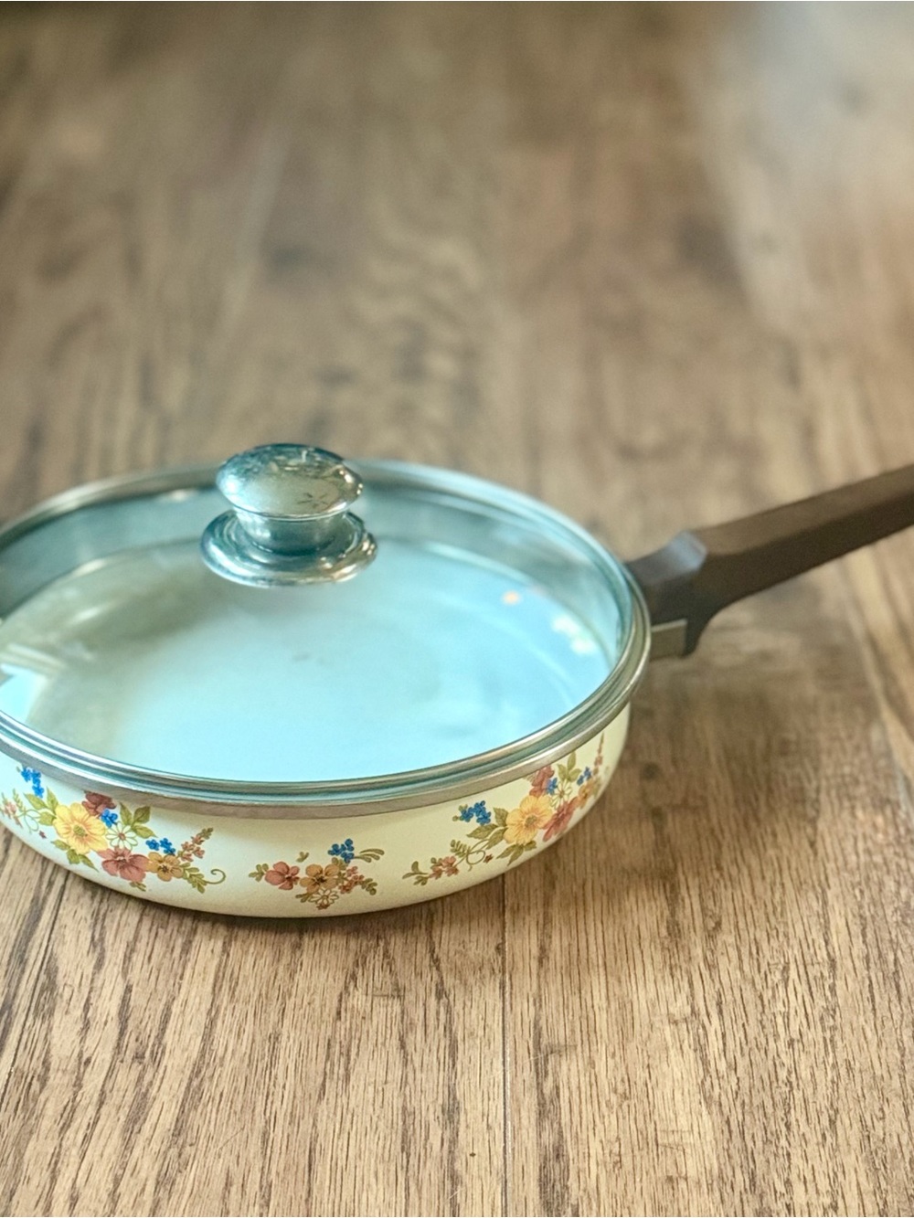 Vintage 70's JMP Sweet Flowers Floral Enamelware Pan Lid Retro Cookware Set